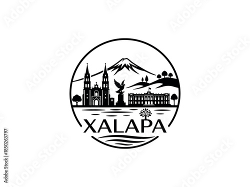 Xalapa city of Mexico skyline emblem with landmarks