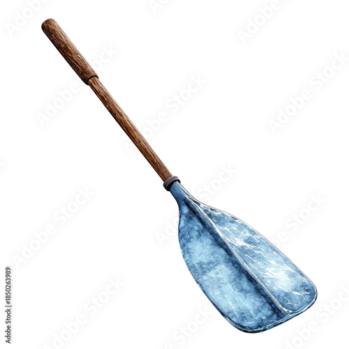 Vintage metal oar with wooden handle on black background