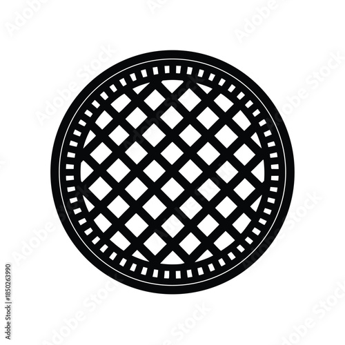 Circular waffle pattern vector icon in black style on white background for food and dessert