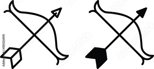 Archery bow and arrow for target shooting hunting sports competition and historical warrior combat equipment Vector Silhouette and Pictogram Icon Set.eps