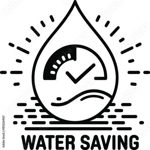 Black and White Icon for Water Saving with Gauge meter