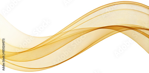 Smooth, flowing, and elegant golden-brown abstract wave patterns gracefully undulate across a transparent background, creating a soft, ethereal effect, isolated on transparent background.