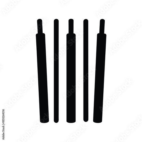 Cricket wicket with bails vector icon, sport equipment for cricket game, black and white