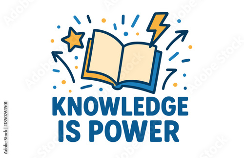 Open book with star and lightning - knowledge is power