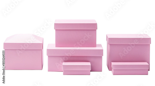 Set of pink gift boxes in various sizes isolated on a white background