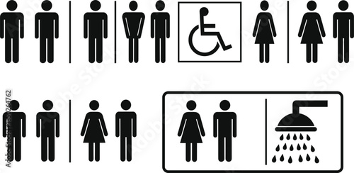 Pictograms for men women disabled and shower facilities icon symbol