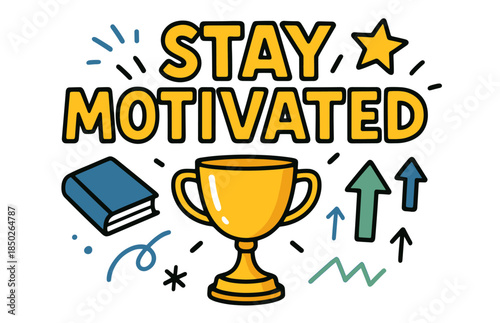 Stay motivated: trophy with book and arrows for inspiration