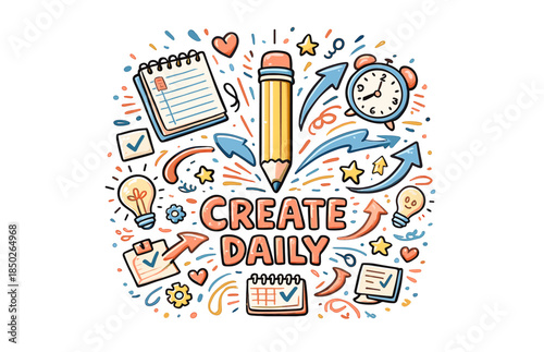 Creative inspiration: daily doodle art with pencil, ideas, and motivation