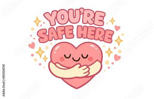 Heart-shaped character offering comfort and safety with hug