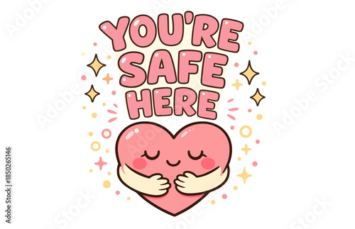 Cute heart with hugging arms and comforting message