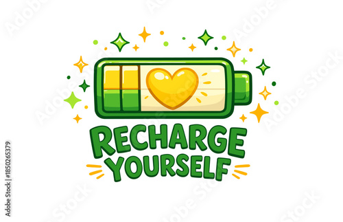 Recharge yourself: vibrant battery with heart symbol and positive energy theme