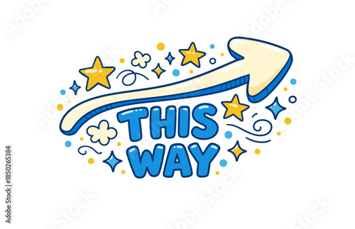 Playful arrow design with stars and doodles pointing direction