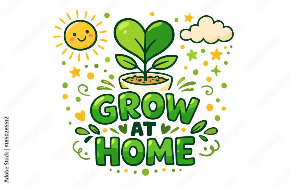 Fototapeta premium Grow at home - sun plant cloud design with whimsical elements