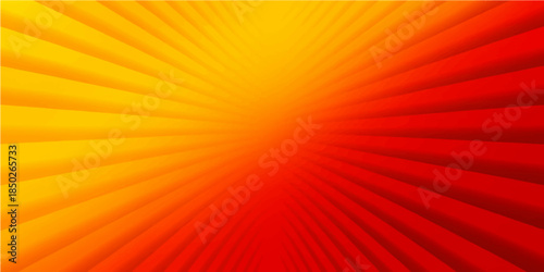 Vibrant abstract orange vector background featuring a bright sunburst of yellow rays and energy lines creating a dynamic summer explosion design texture
