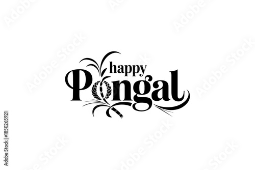 Happy Pongal Vector Typography | Elegant Black Festive Lettering Design