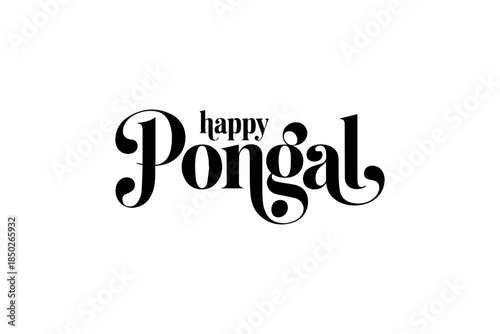 Happy Pongal Vector Typography | Elegant Black Festive Lettering Design