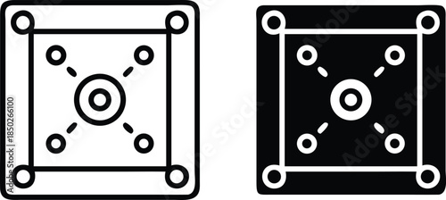 Square Carrom Board Game Table Sports Indoor Recreation Leisure Design Vector Silhouette and Pictogram Icon Set.eps