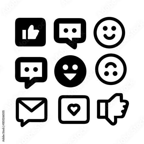 Collection of social media icons including likes, comments, and messages