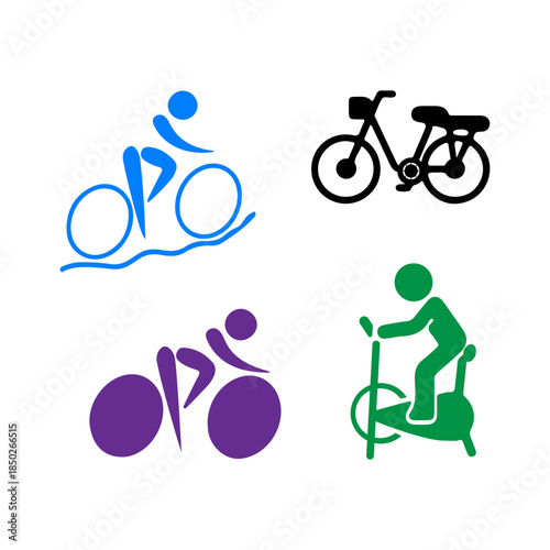 Cycling and stationary bike icons representing fitness and sport