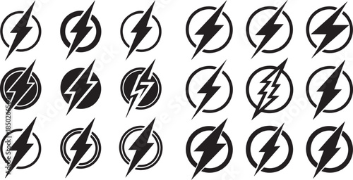 Lightning Bolt Icons Set – Electric Thunder Symbols Vector Collection
