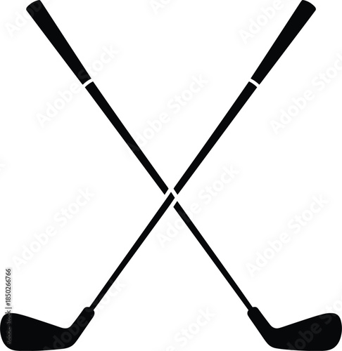 Two black golf clubs crossed on a white background sport equipment