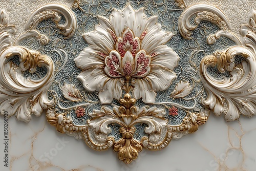 Elegant floral relief design with gold accents high resolution picture