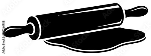 Baking rolling pin flattening dough silhouette illustration