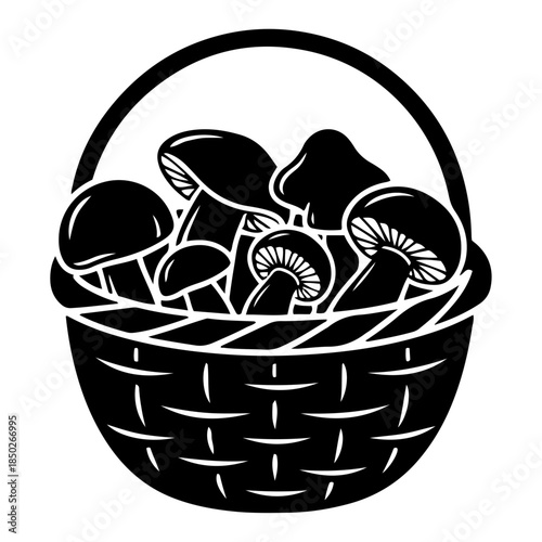 Wicker basket filled with gathered mushrooms silhouette design
