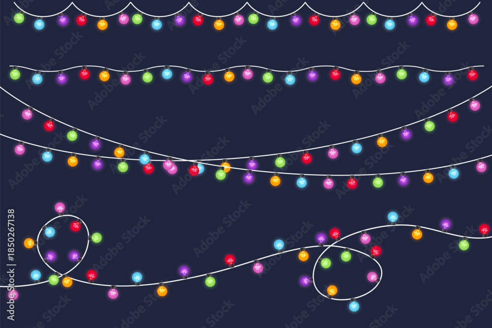 Naklejka premium olorful Christmas lights bulbs garlands. Lights bulbs for Christmas decoration