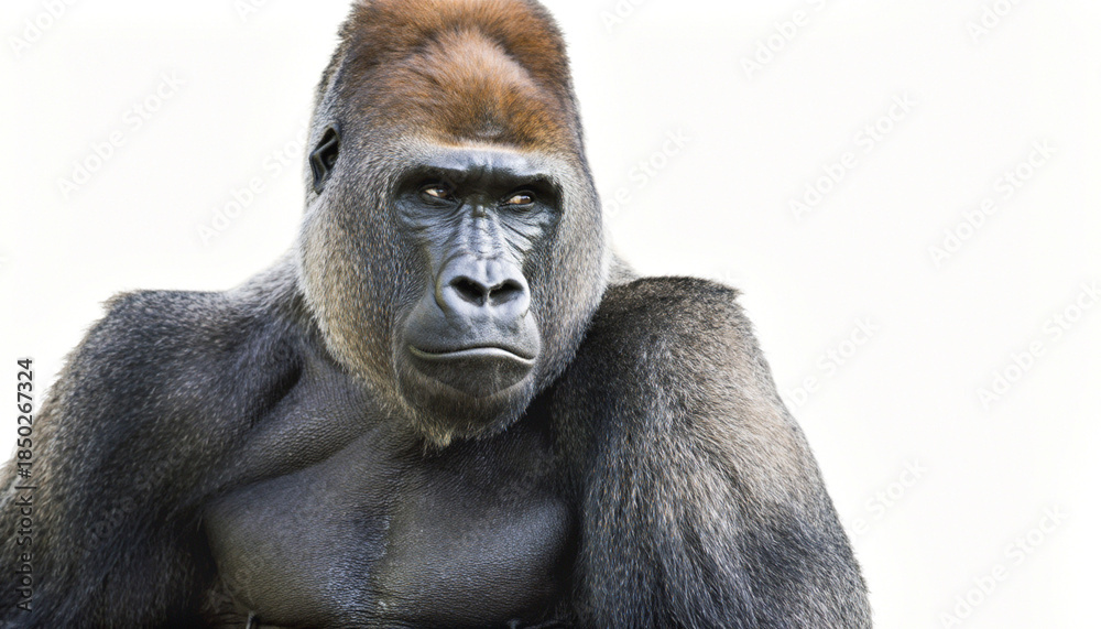 Fototapeta premium Powerful Silverback Gorilla Portrait with Intense Gaze