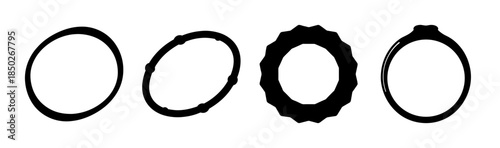 A monochrome illustration showing four oval shapes with varying outlines and inner details