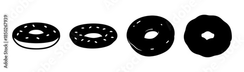 A simple black and white illustration of four abstract shapes with circular openings inside them