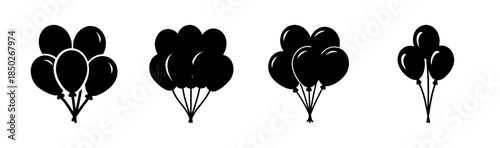 Illustration of four balloon clusters with varying quantities in a monochrome style design