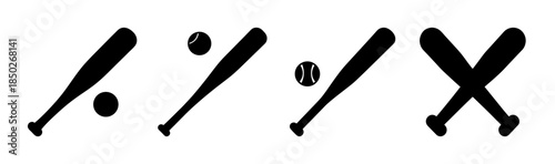 Illustration of baseball bats and baseballs in black and white simple graphic design style