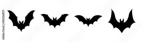 Silhouette illustration of four bats in varying sizes arranged horizontally on a white backdrop