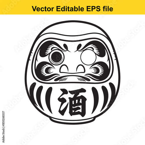  black and white daruma doll face vector illustration in editable  format for design
