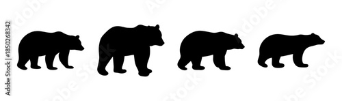 Four animals in silhouette standing side by side in a row on a white background artwork
