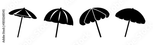 Silhouette illustration of four cocktail umbrellas with varying degrees of openness and shapes