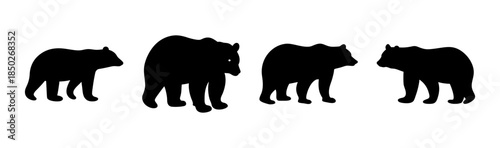 Four silhouetted animals standing side by side against a white background in a simple design