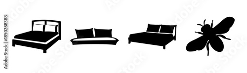 Silhouette illustration showing three chairs and a dragonfly on a white background view