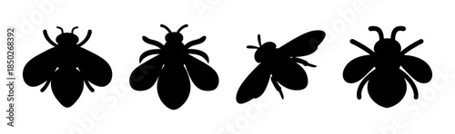Silhouette illustration of four insects with different wing shapes in black and white design