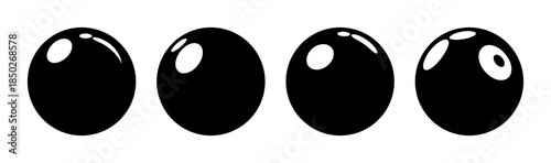 A symmetrical arrangement of four black oval shapes with glossy highlights on a white background