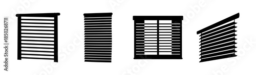 Illustration showing four buildings with different window patterns in black and white style