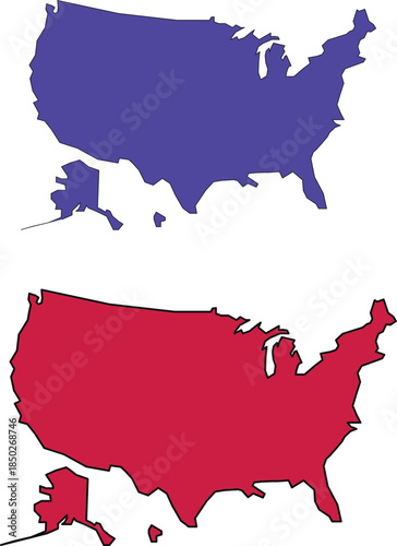 United states map featuring two color schemes in a stark silhouette
