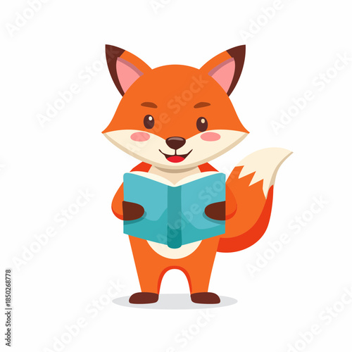 A cartoon fox reading a book in a simple illustration