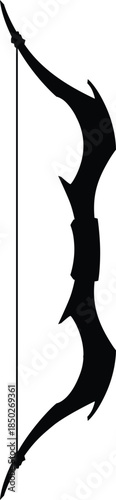Bow vector black silhouette, cartoon archery or hunter tool, medieval old weapon item, ancient warrior game asset