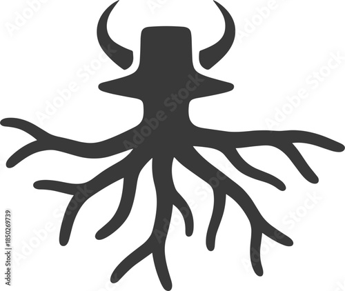 Abstract Silhouette Of A Tree Stump With Roots And Horns vector illustration
