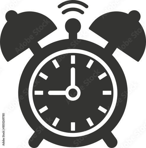 Alarm Clock Icon with Ringing Sound Waves time wake up