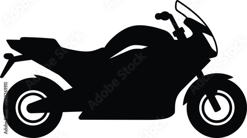 Sport motorcycle silhouette icon isolated on white background, black motorbike vector illustration for racing logo, modern transport sign and power bike symbol.