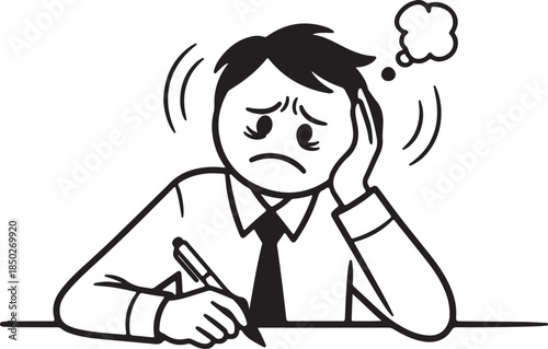 A stressed businessman struggling to think